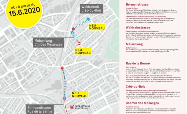 Plan der neuen Verkehrsf&uuml;hrung an der Bermen- und Waldrainstrasse sowie am Meisenweg