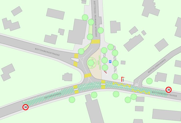 Plan Anpassung der Kreuzung Geyisriedweg / Büttenbergstrasse