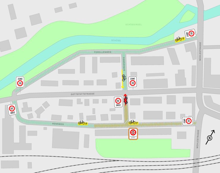 Plan Tempo-30-Zone an Rennweg, Birkenweg und Forellenweg