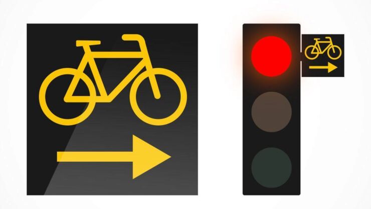 Signalisation pour le droit de tourner à droite au feu rouge.